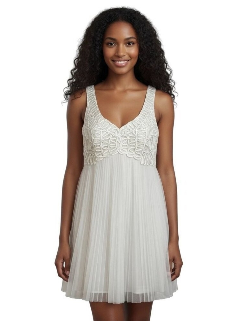 Sue Wong Nocturne Dress 10 Formal Gown Silken Pleated Embroidered Lace White - Picture 6 of 8